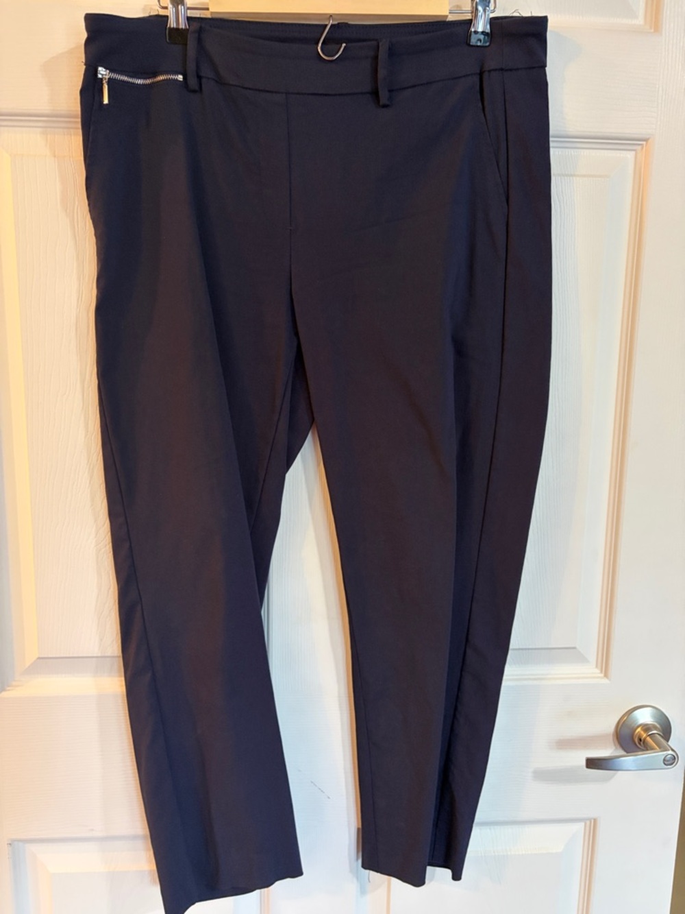 Zac & Rachel Navy Straight-Leg Trousers with Zip Detail
